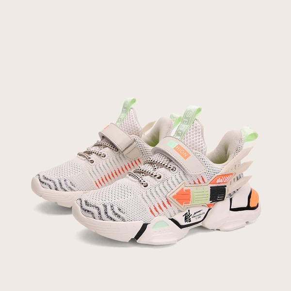 

Boys Chinese Letter Graphic Velcro Strap Sneakers, Beige
