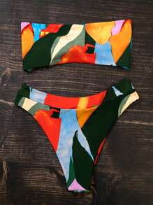 Swim Vcay Summer Beach Allover Graphic High Waisted Bikini Set - Multicolor - View 2