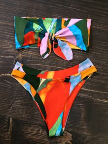 Swim Vcay Summer Beach Allover Graphic High Waisted Bikini Set - Multicolor - View 6