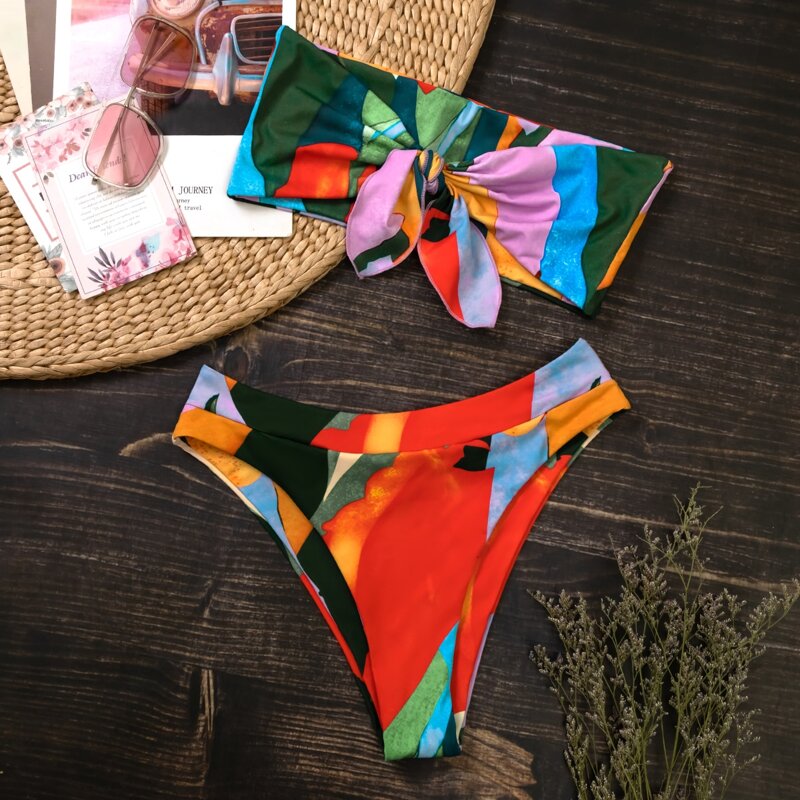 

Allover Graphic High Waisted Bikini Swimsuit, Multicolor