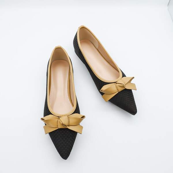 

Bow Decor Woven Flats, Black