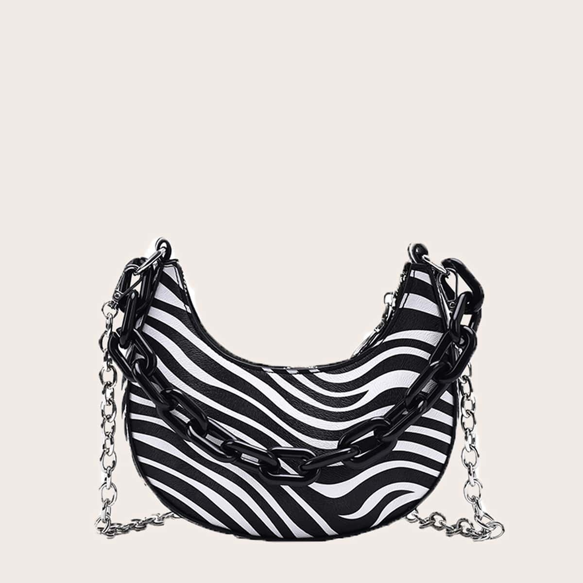 

Zebra Pattern Baguette Bag, Black and white