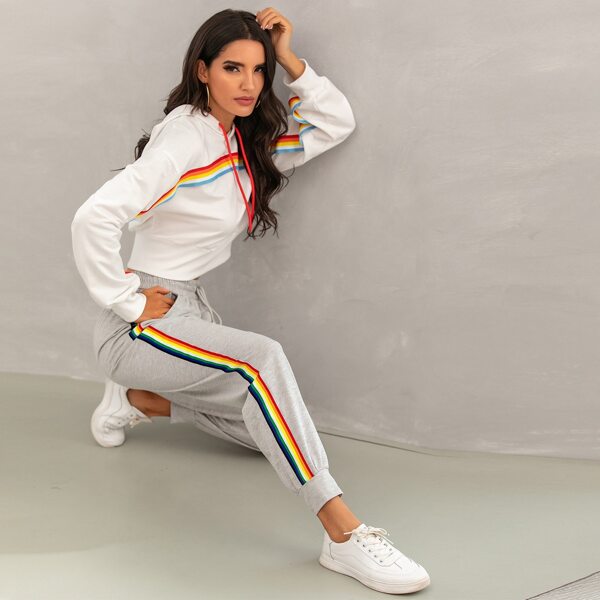 

Rainbow Stripe Side Drawstring Waist Sweatpants, Light grey