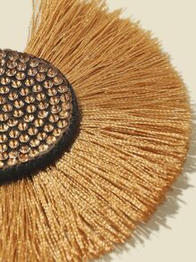 Rhinestone Decor Tassel Drop Earrings - Khaki - View 3