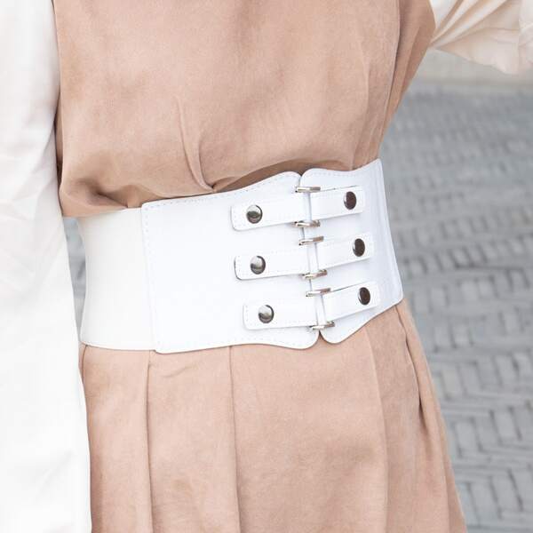 

Metal Detail Wide Belt, White