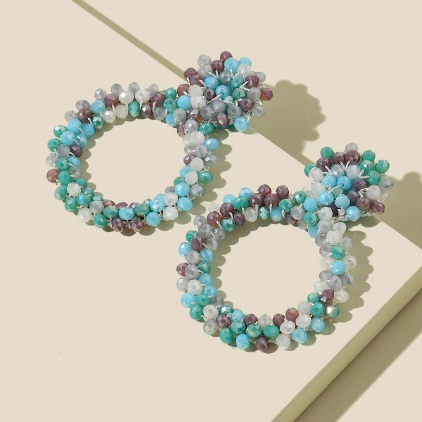 

Beaded Round Decor Drop Earrings, Blue