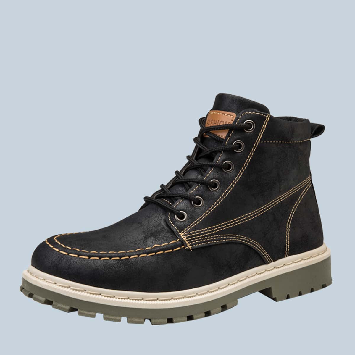 

Guys Stitch Detail Combat Boots, Black
