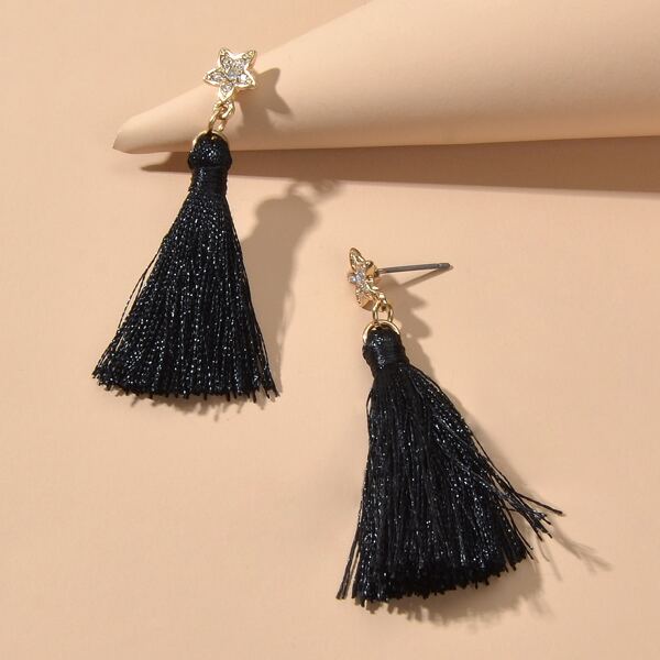 

Tassel Drop Earrings, Black