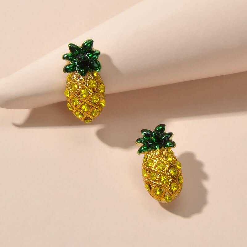 

Rhinestone Pineapple Design Stud Earrings, Gold