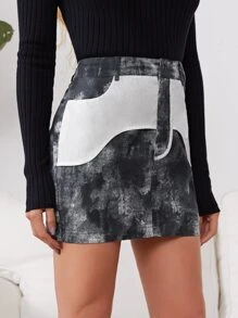 SHEIN Falda mini de color combinado de tie dye - Blanco y Negro - Ver 5