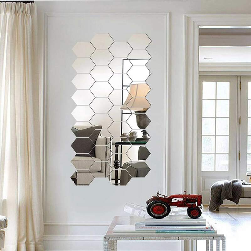 

12pcs Hexagon Mirror Surface Wall Sticker, Silver