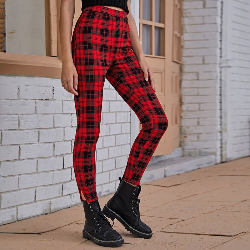 

Split Thigh Plaid Leggings, Multicolor