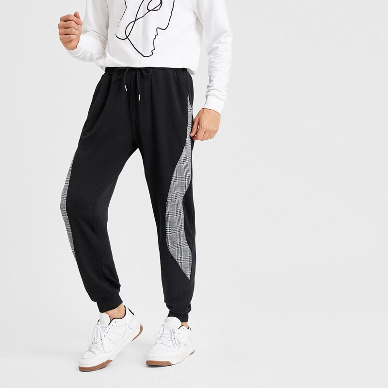 

Guys Contrast Plaid Sweatpants, Black