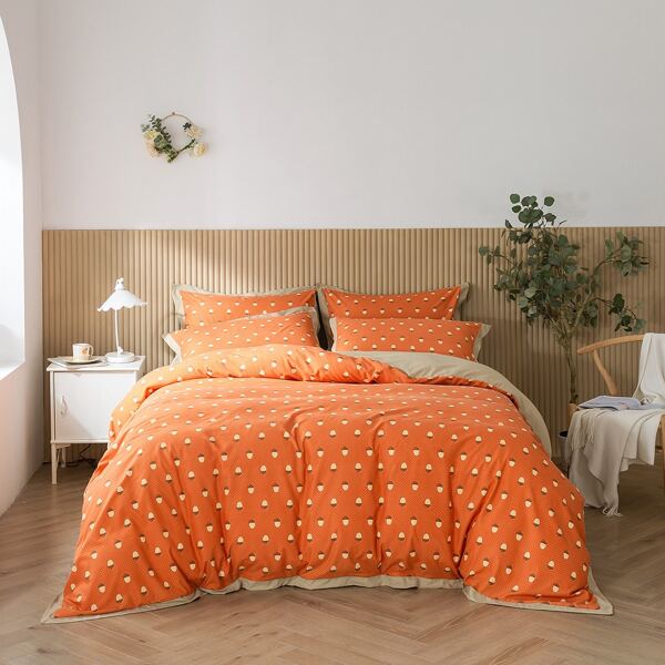 

Pine Cone Print Bedding Set Without Filler, Orange
