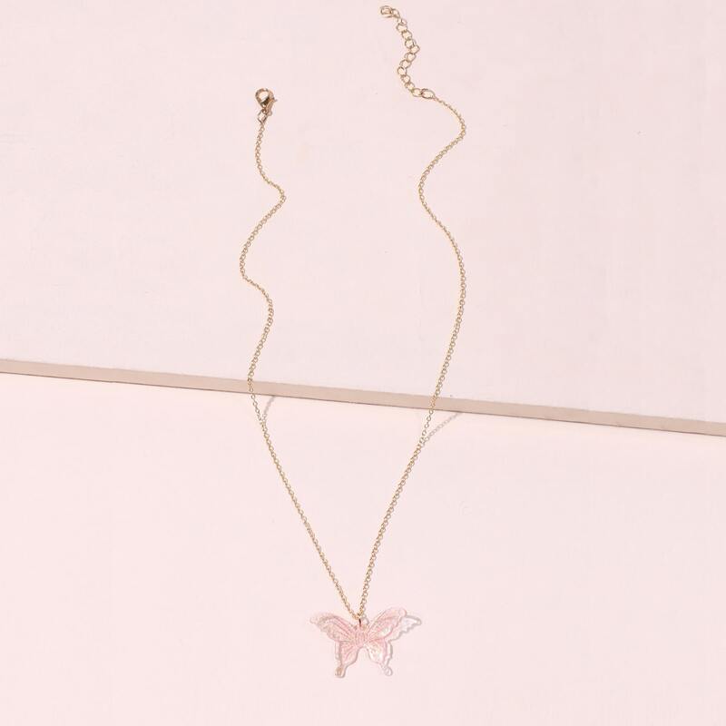 

Clear Butterfly Pendant Necklace, Gold
