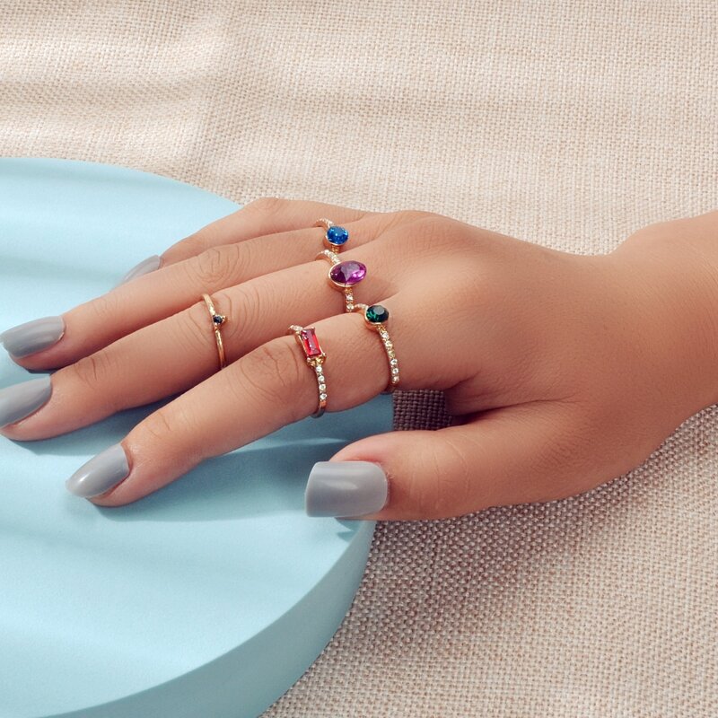 

5pcs Rhinestone Decor Ring, Gold