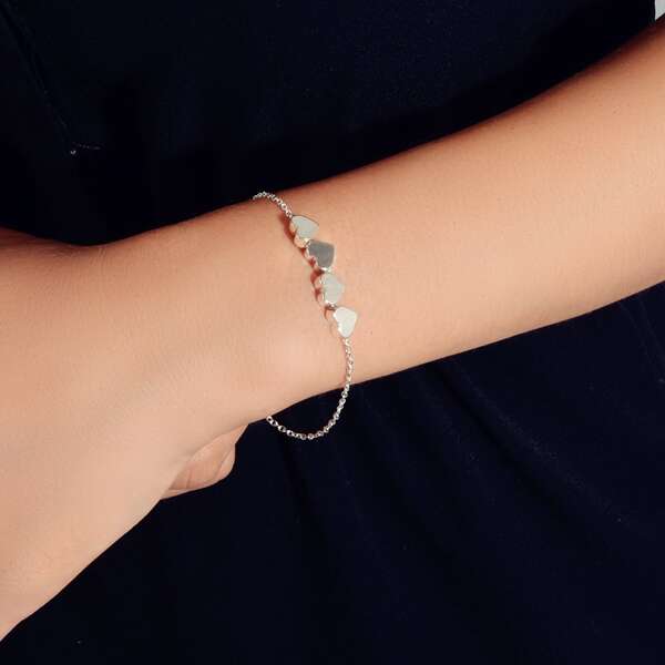 

Heart Charm Chain Bracelet, Silver