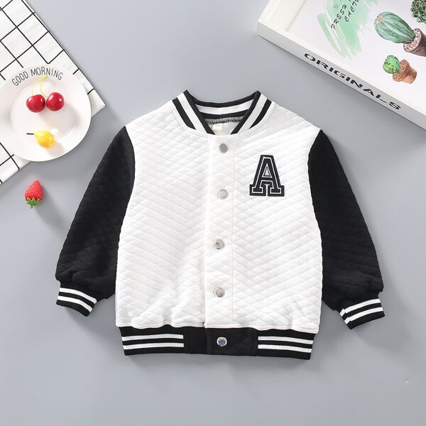 

Toddler Boys Striped And Letter Graphic Bomber Jacket, Black and white