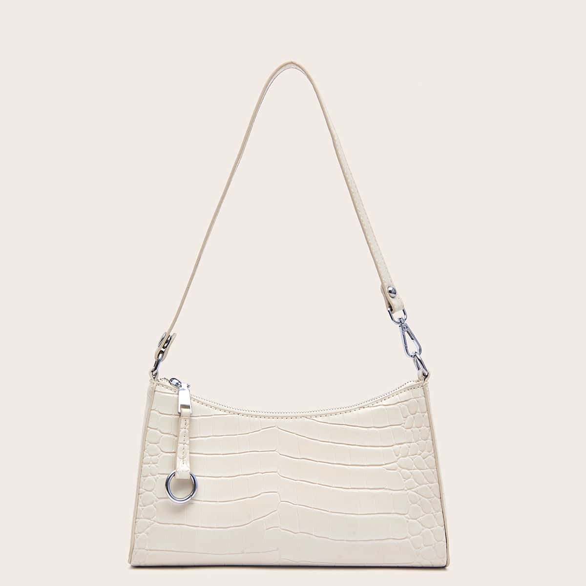 

Croc Embossed Baguette Bag, Beige