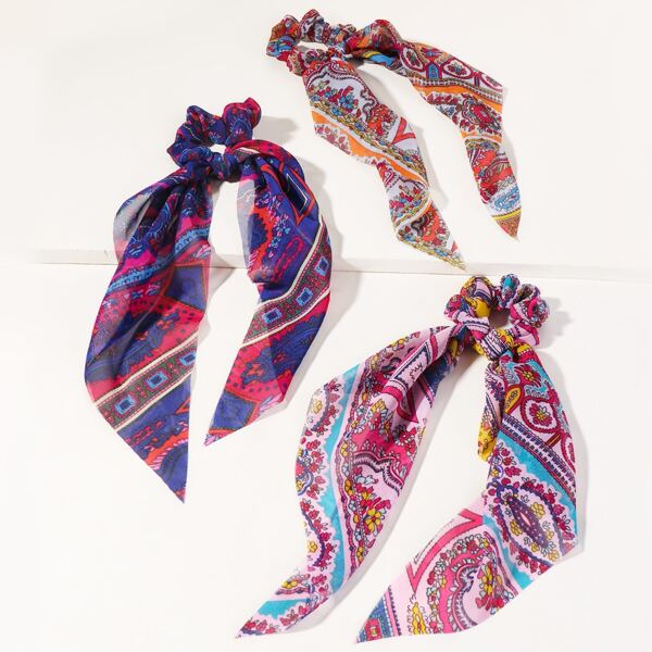 

3pcs Flower Pattern Scrunchie Scarf, Multicolor
