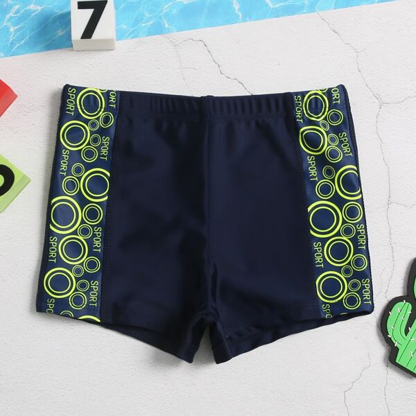 

Boys Letter Graphic & Dot Print Swim Shorts, Navy blue
