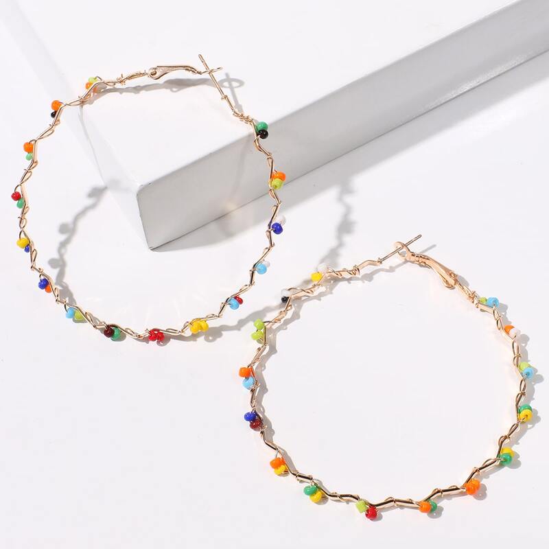 

Beaded Scallop Hoop Earrings, Multicolor