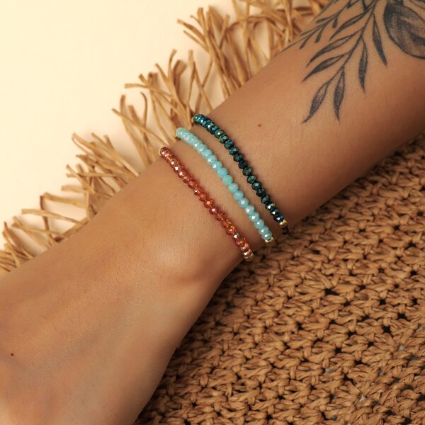 

3pcs Crystal Beaded Bracelet, Multicolor