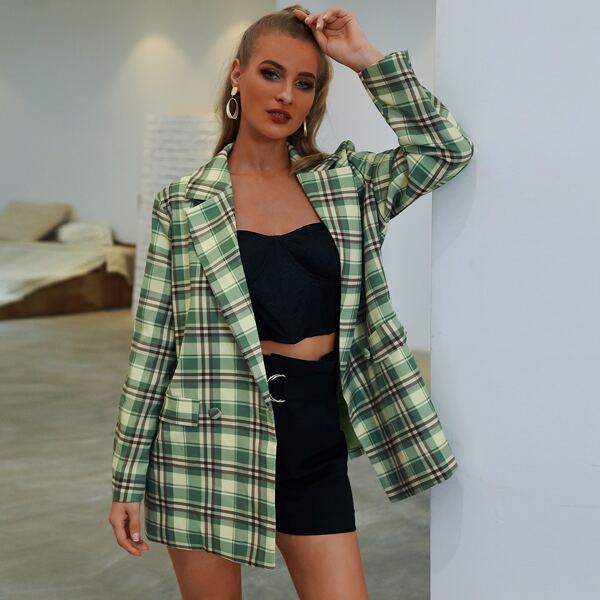

Button Placket Tartan Blazer, Multicolor