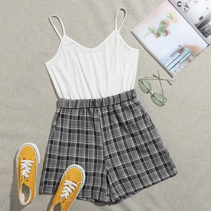 

Plaid Cami Romper, Multicolor