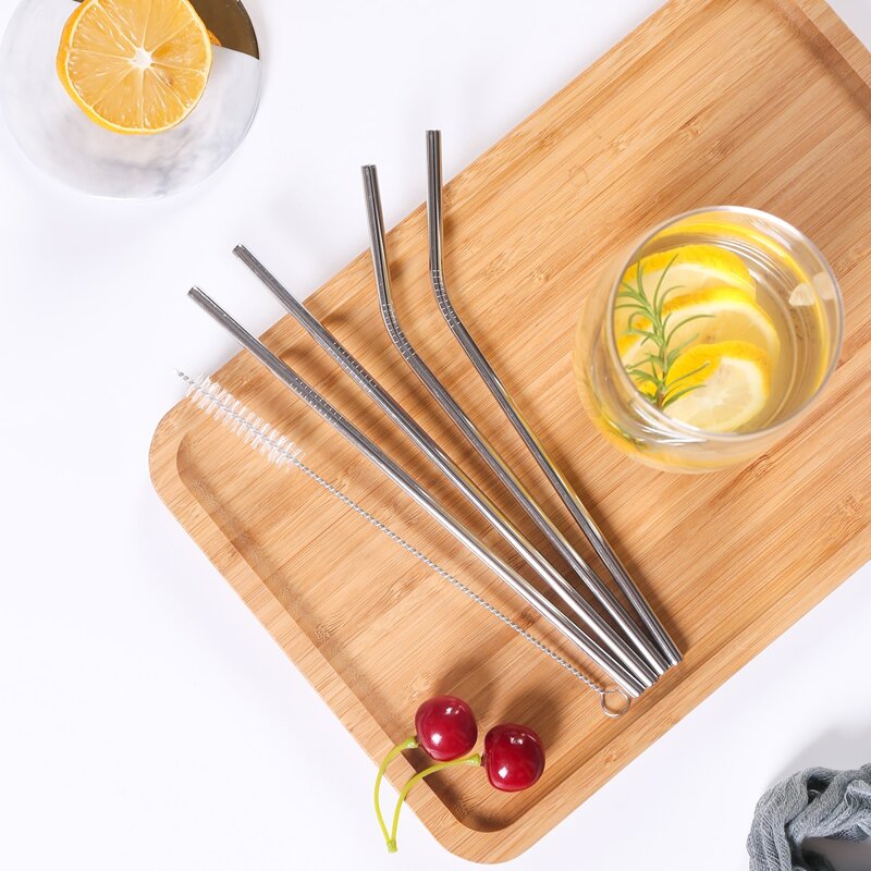 

4pcs Straw & 1pc Brush & 1pc Storage Bag, Silver