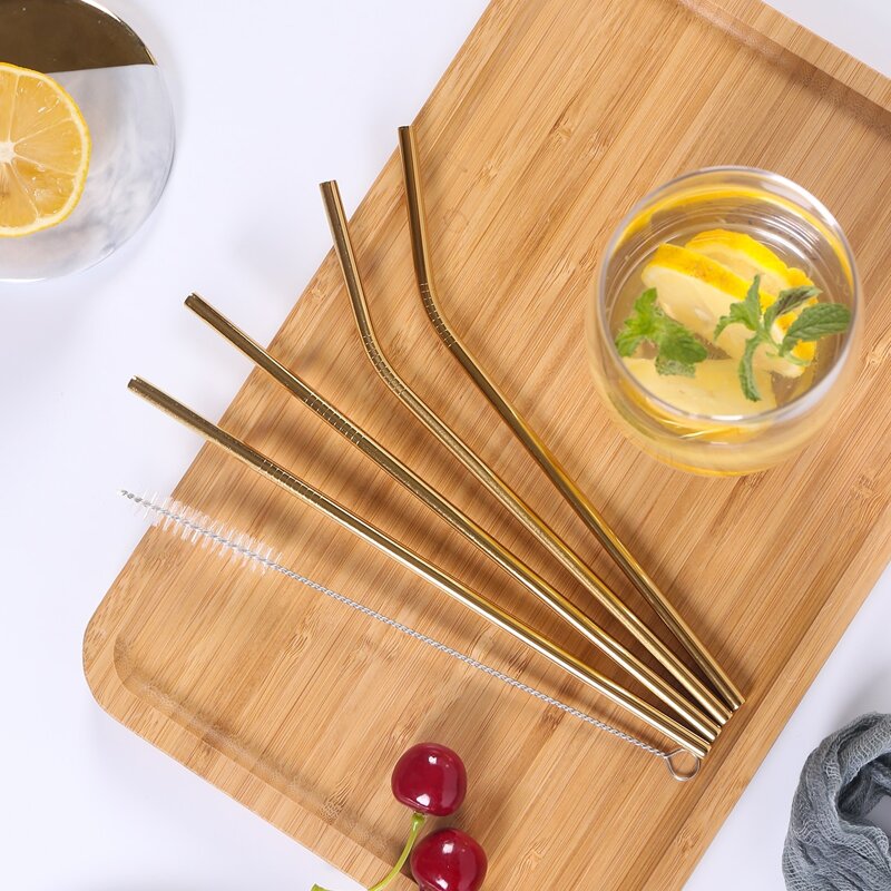 

4pcs Straw & 1pc Brush & 1pc Storage Bag, Gold
