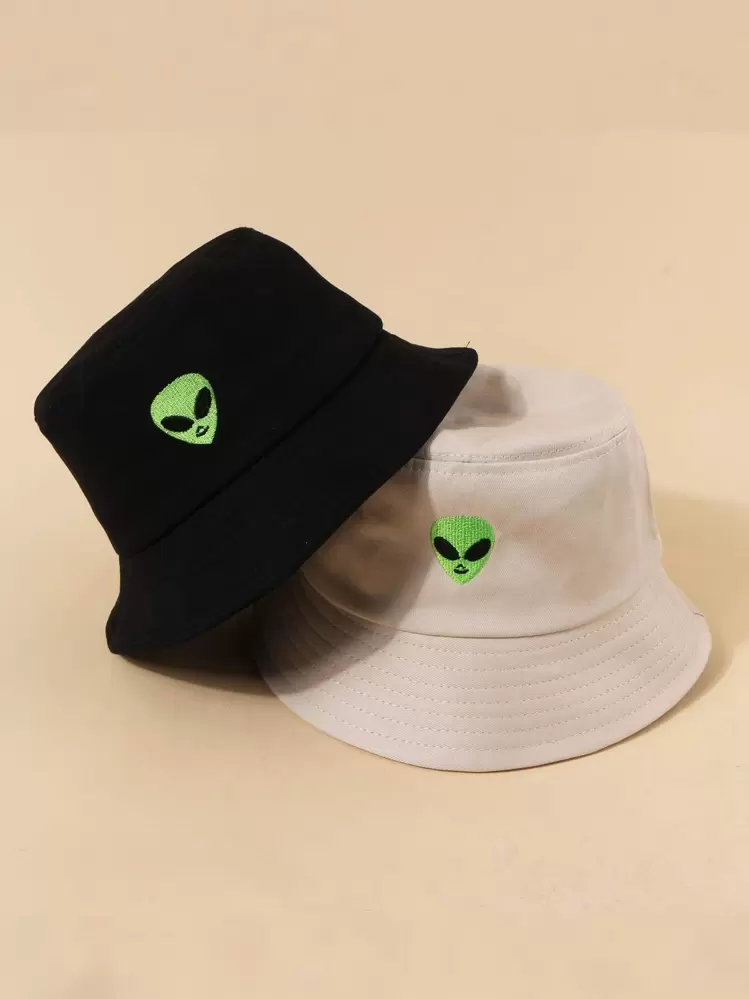 2pcs Ski Hat Set For Men And Women, Y2k Aliens Design Beanie & Bucket Hat, Suitable For Outdoor Winter Activities, Daily Commute - Multicolor - View 1