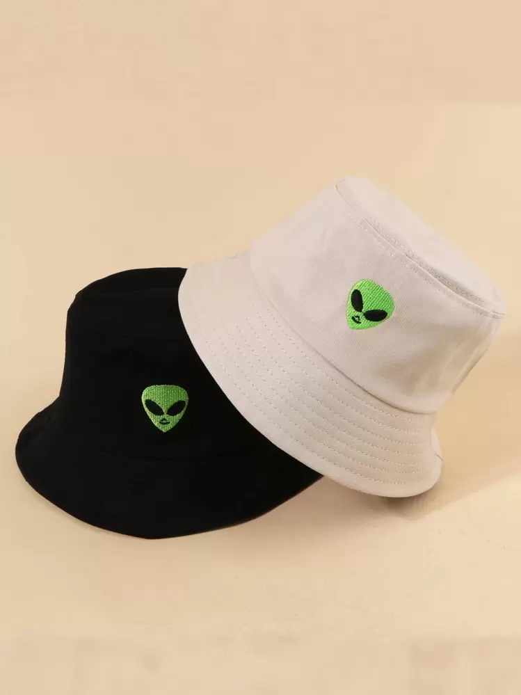 2pcs Ski Hat Set For Men And Women, Y2k Aliens Design Beanie & Bucket Hat, Suitable For Outdoor Winter Activities, Daily Commute - Multicolor - View 2