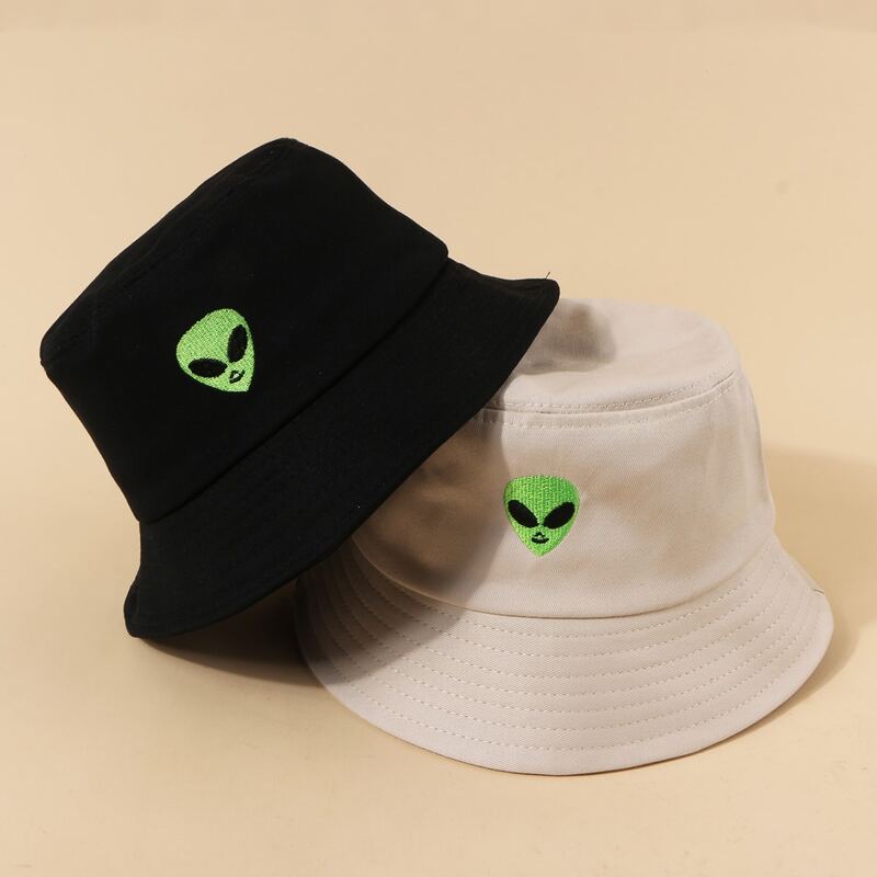 

2pcs Embroidered Alien Graphic Bucket Hat Set, Multicolor