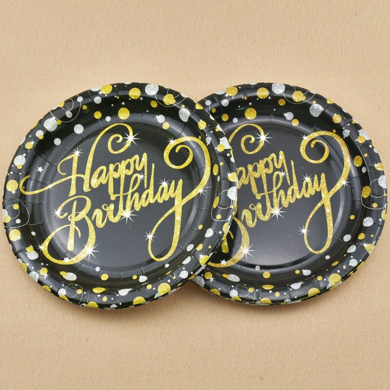 

8pcs Birthday Disposable Plate, Black