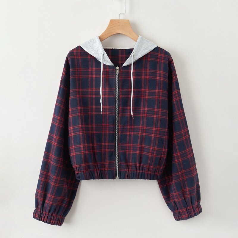 

Plaid Zip Up Hooded Jacket, Multicolor