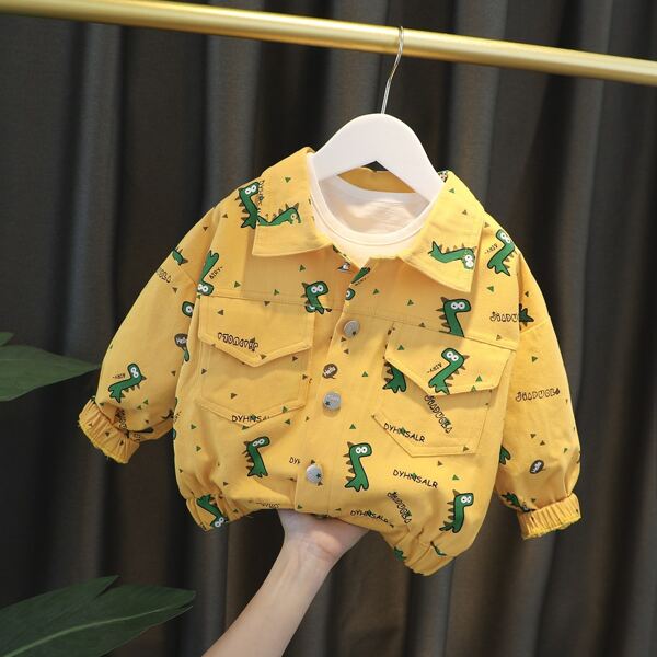 

Toddler Boys Cartoon And Letter Graphic Single Breasted Jacket, Yellow