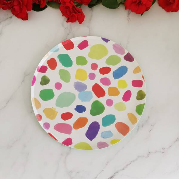

8pcs Graphic Print Round Disposable Plate, Multicolor