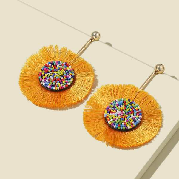 

Beaded Tassel Decor Drop Earrings, Yellow
