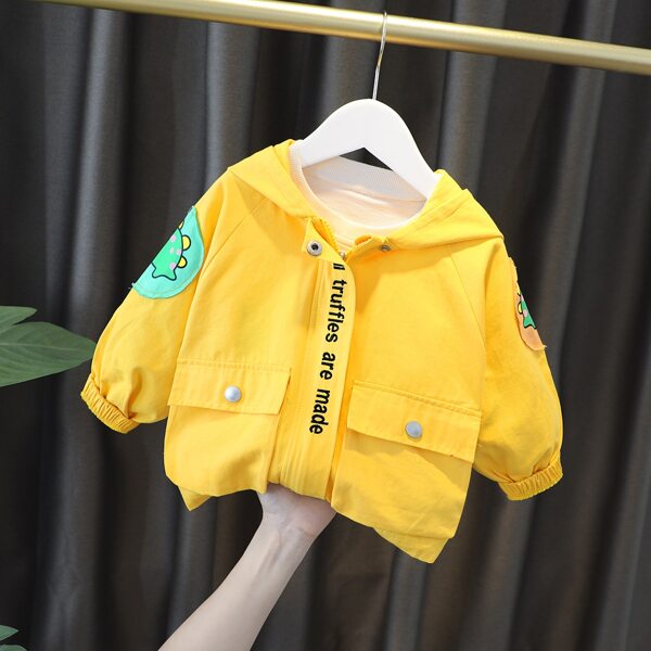 

Toddler Boys Cartoon And Slogan Graphic Hooded Jacket, Yellow