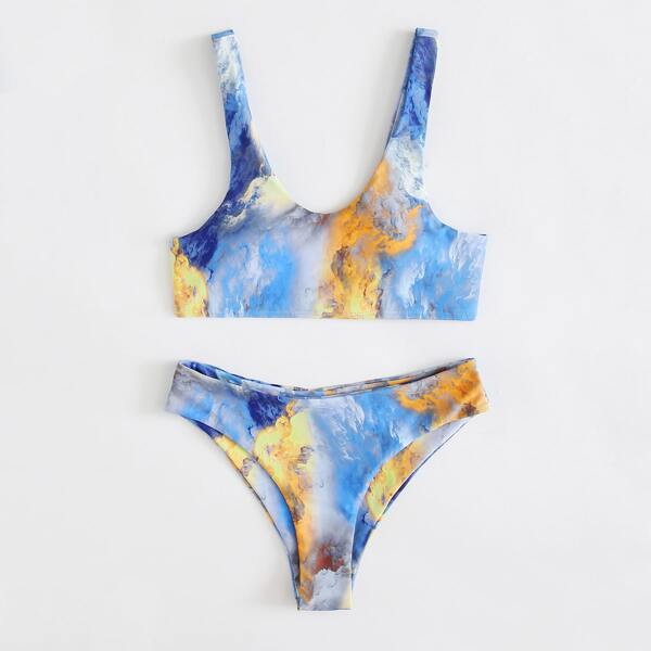 

Cloud Print Bikini Swimsuit, Multicolor
