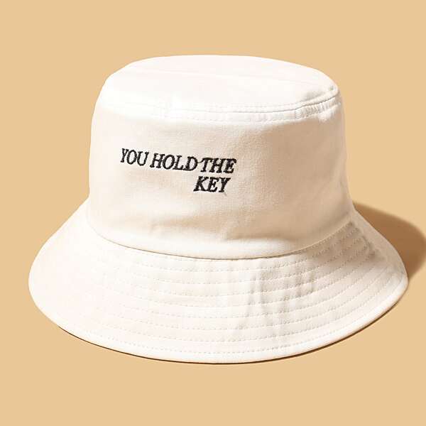 

Letter Embroidered Bucket Hat, White