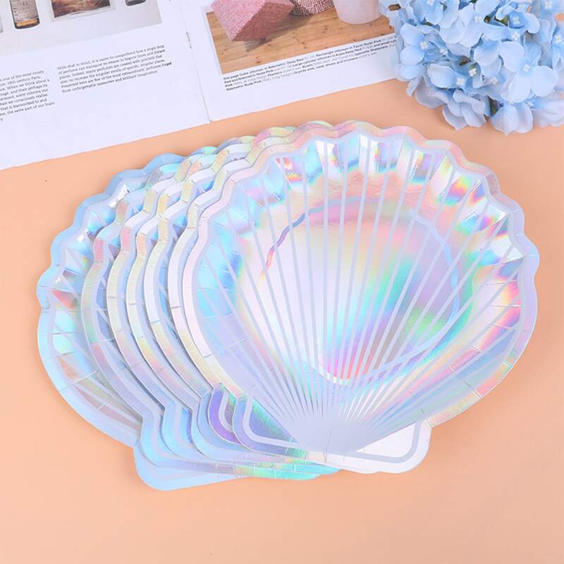 

8pcs Scallop Design Disposable Plate, Multicolor