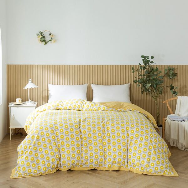 

Flower Print Duvet Cover Without Filler, Yellow