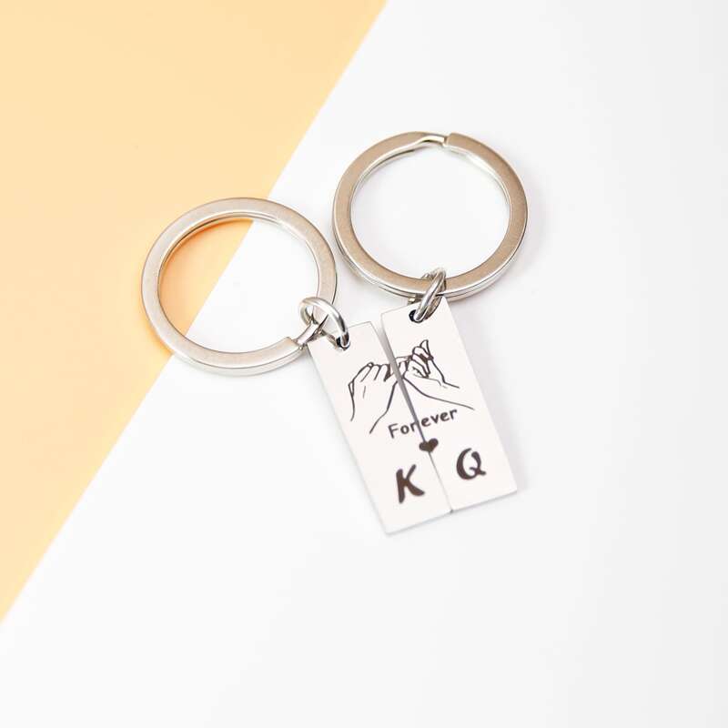 

2pcs Couple Geometric Charm Keychain, Silver