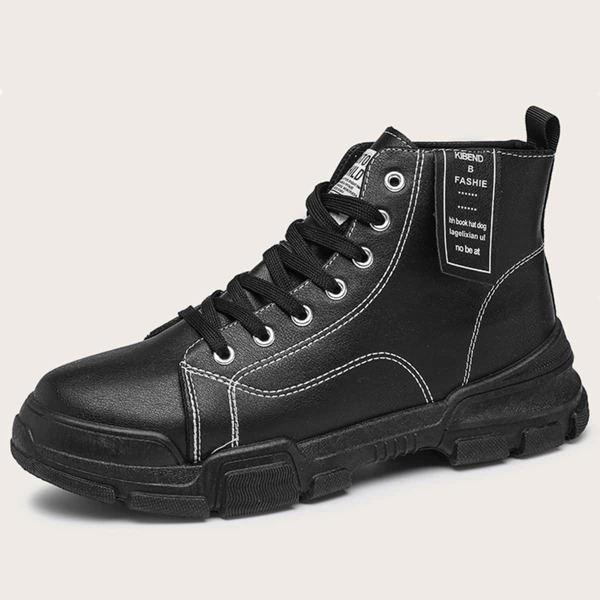 

Men Stitch Detail Combat Boots, Black