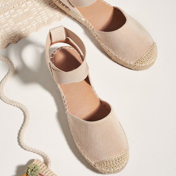 

Cap Toe Cross Strap Espadrille Flats, Apricot