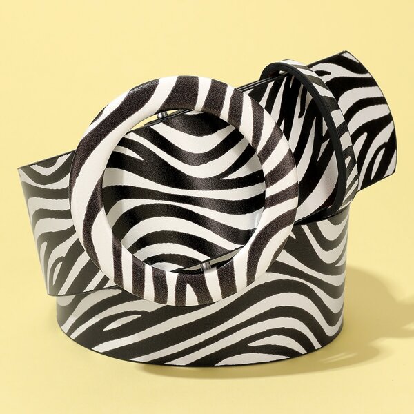 

Zebra Stripe Pattern Belt, Black