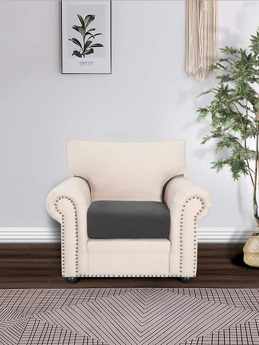 1pc Plain Sofa Seat Cushion Cover Without Filler - Dark Grey - View 1
