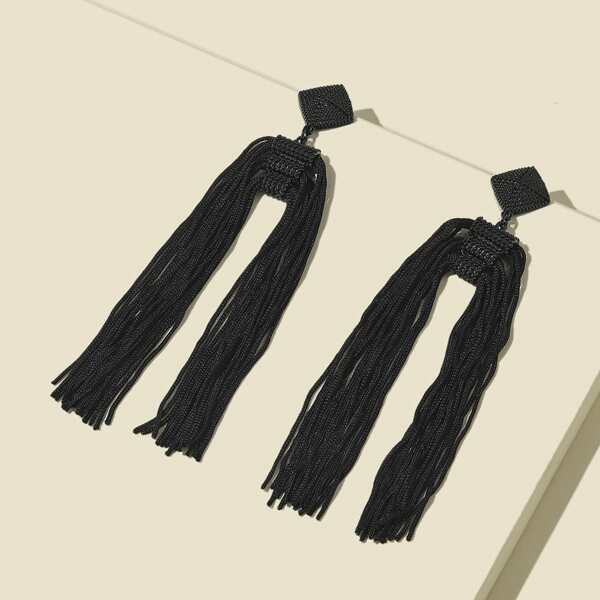 

Tassel Decor Drop Earrings, Black